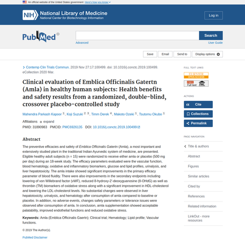 Randomized, double-blind, placebo-controlled human trial on amla (Emblica officinalis) — PubMed