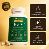 TryAmla REVIVE — golden amla superfruit extract: glowing skin & hair, steady energy, pure golden extract, made in the USA