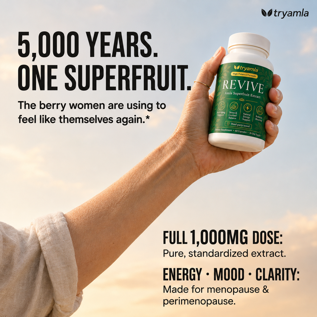 TryAmla Revive for menopause — 5,000 years, one superfruit for energy, mood & clarity
