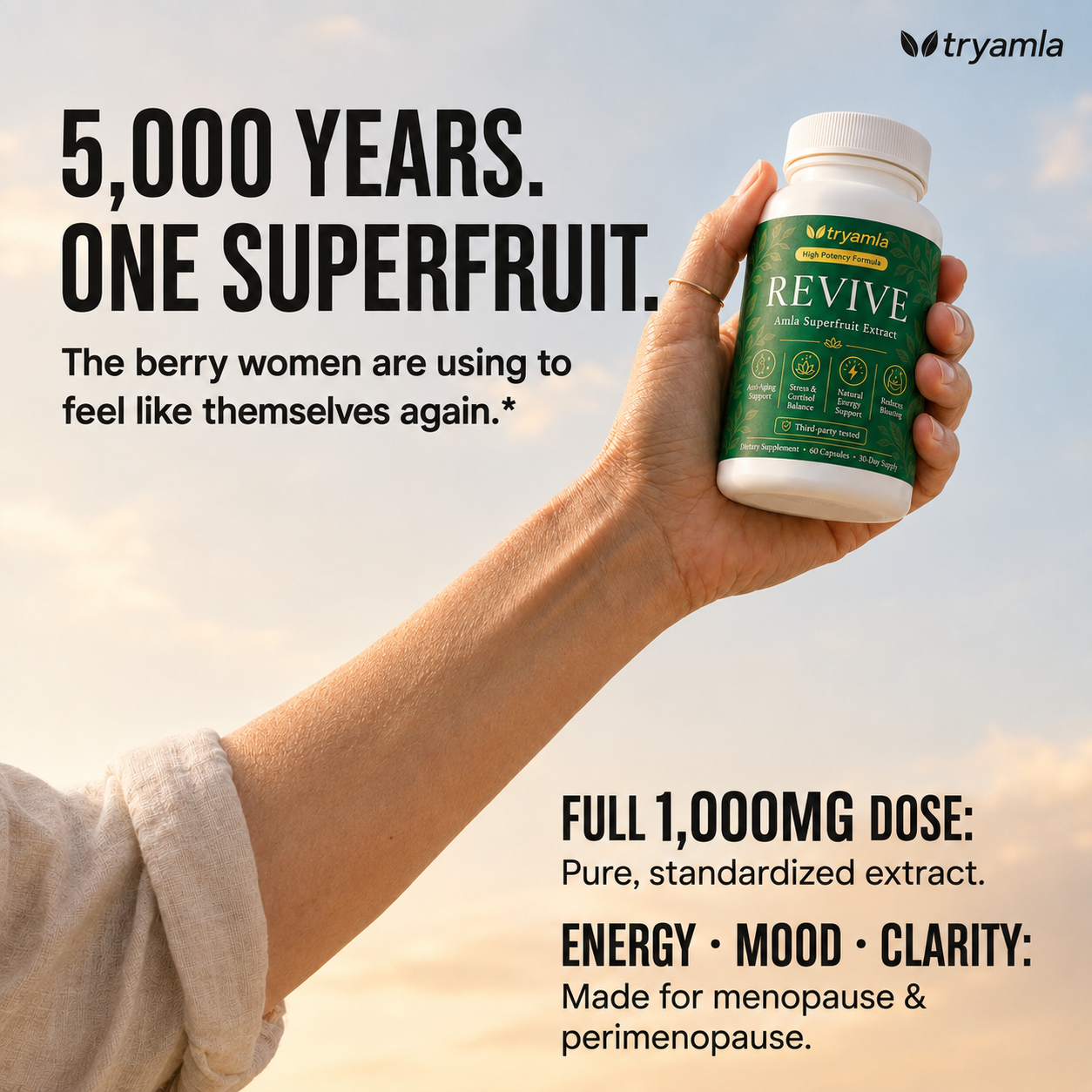 TryAmla Revive for menopause — 5,000 years, one superfruit for energy, mood & clarity